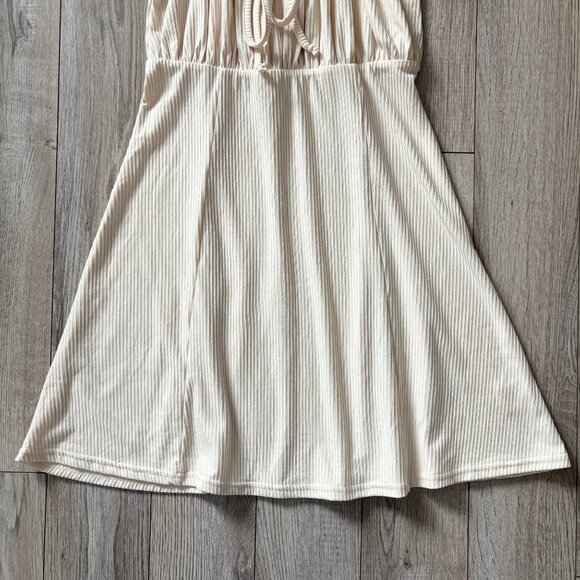 Mi Ami Ribbed Mini Dress Beige Cream Womens Small Boho Cottagecore Babydoll 90s - Picture 5 of 13